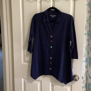 Soft Surroundings Navy Button-Front Tunic Top